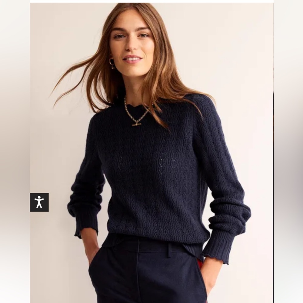 Boden Pointelle Stitch Sweater Small Navy NWT